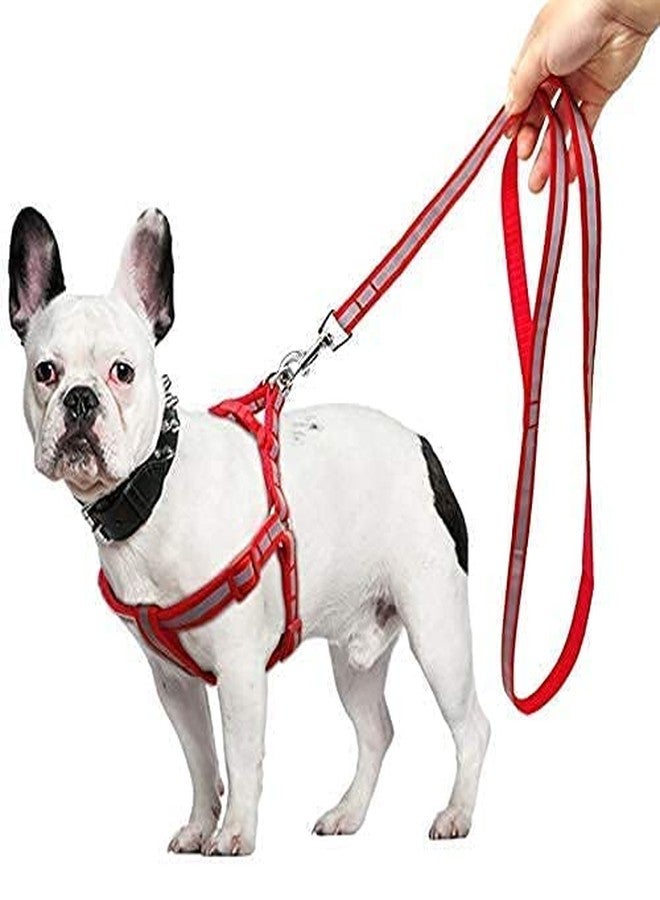 Pups&Pets Adjustable Soft Nylon Strip Radium Dog Harness & Leash Set for Puppies and Small Breed Dog Reflected Harness & Leash Set 15mm ((Red Color) - Image 1